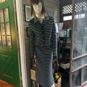 Bagatelle navy stripe matching knit two piece body con set.